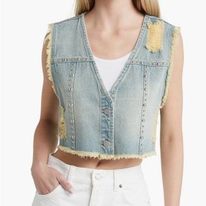 PTCL Studded Cross Denim Vest (Blue Marine) Size Small NWT
